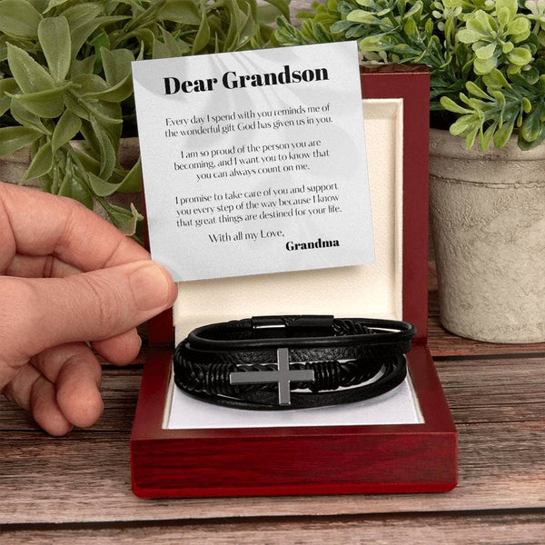 Boundless Love Grandson Bracelet: A Personalized Symbol of Eternal Guidance and Support Jewelry/CrossLeatherBracelet ShineOn Fulfillment 
