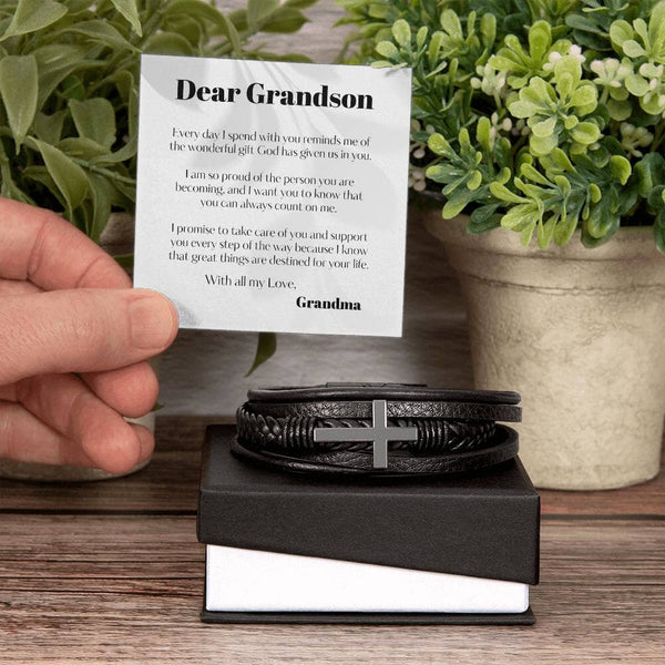 Boundless Love Grandson Bracelet: A Personalized Symbol of Eternal Guidance and Support Jewelry/CrossLeatherBracelet ShineOn Fulfillment 