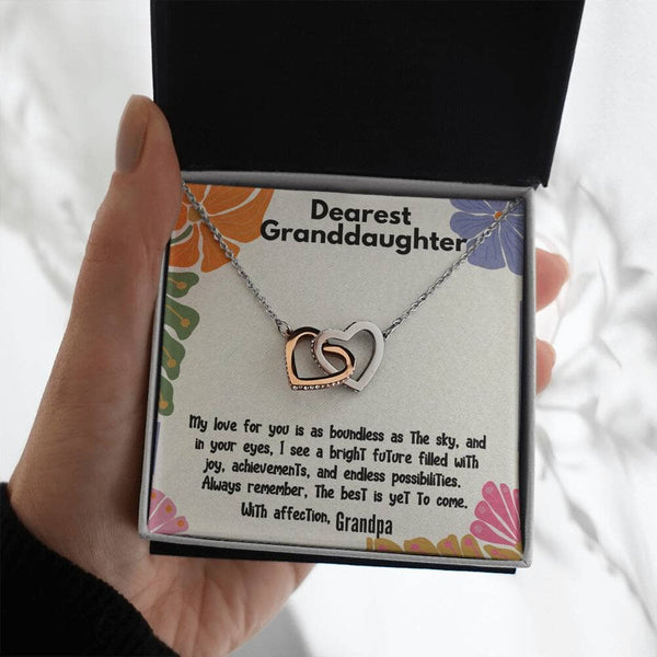 Boundless Love Interlocking Hearts Necklace: A Grandfather's Eternal Promise Jewelry/InterlockingHearts ShineOn Fulfillment Polished Stainless Steel & Rose Gold Finish Standard Box 