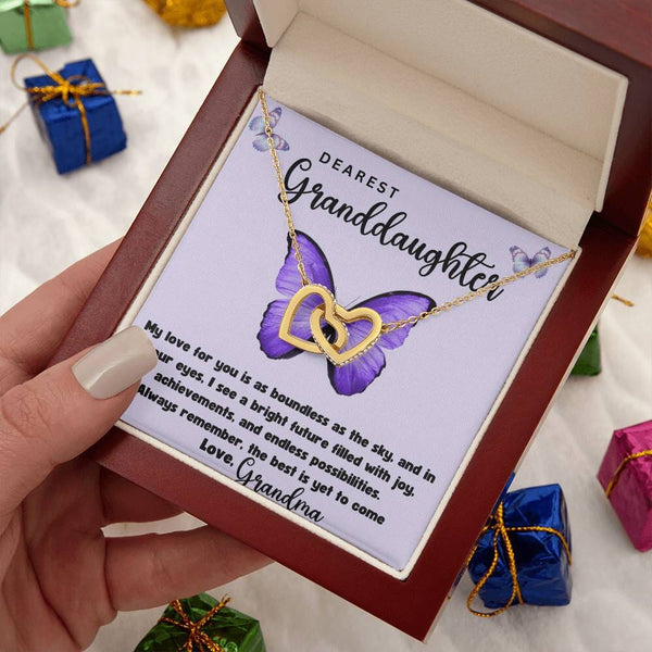 Boundless Love Interlocking Hearts Necklace: A Timeless Symbol of Grandparental Affection Jewelry/InterlockingHearts ShineOn Fulfillment 18K Yellow Gold Finish Luxury Box