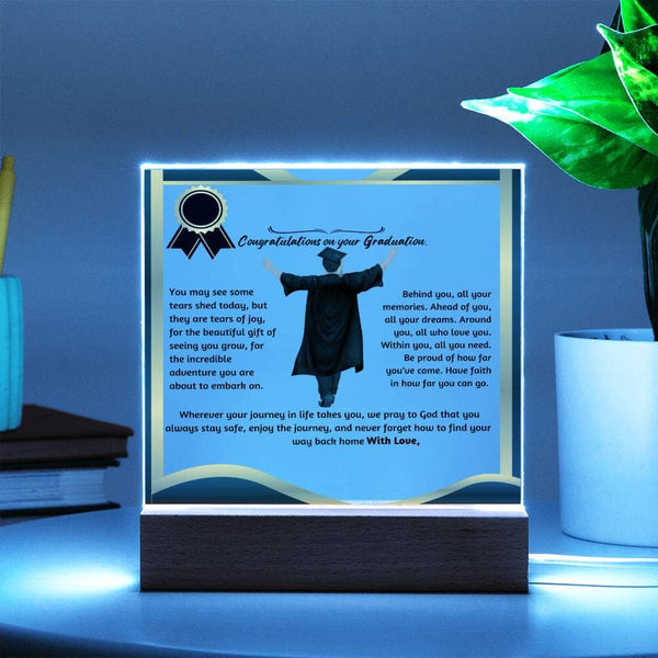 Custom Shiny Acrylic Plaque for Graduation: The Unforgettable and Exclusive Keepsake. Acrylic/Square ShineOn Fulfillment Acrylic Square with LED Base 
