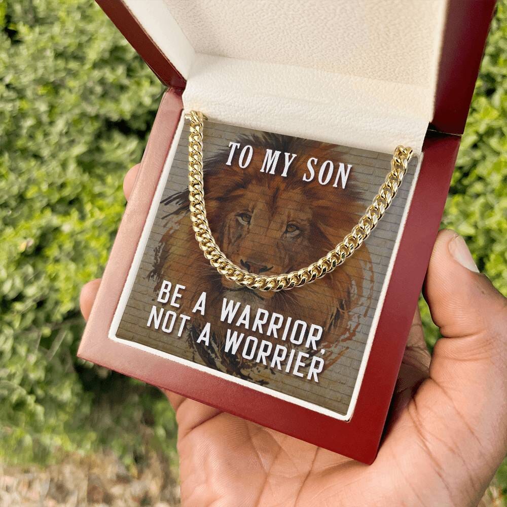 Empowerment Embodied: The Warrior Spirit Cuban Link Necklace - A Gift of Strength for Your Son Jewelry/Cubanlink ShineOn Fulfillment 14K Yellow Gold Finish Luxury Box 