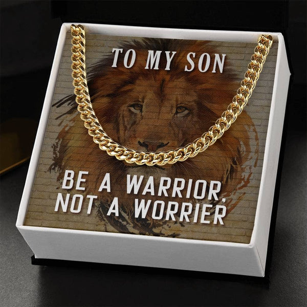 Empowerment Embodied: The Warrior Spirit Cuban Link Necklace - A Gift of Strength for Your Son Jewelry/Cubanlink ShineOn Fulfillment 14K Yellow Gold Finish Standard Box 