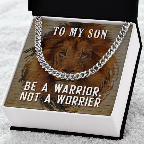 Empowerment Embodied: The Warrior Spirit Cuban Link Necklace - A Gift of Strength for Your Son Jewelry/Cubanlink ShineOn Fulfillment Stainless Steel Standard Box 