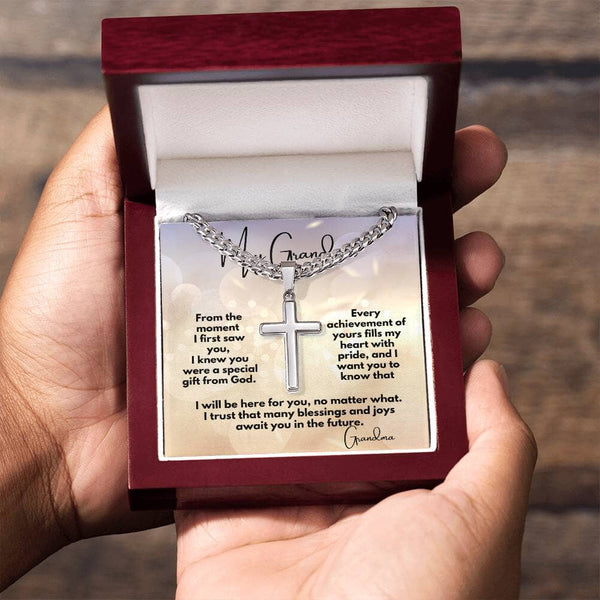 Eternal Blessings Cross Necklace: A Heartfelt Gift from Grandparents to Grandson Jewelry/CubanlinkCross ShineOn Fulfillment Luxury Box w/LED 