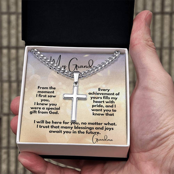 Eternal Blessings Cross Necklace: A Heartfelt Gift from Grandparents to Grandson Jewelry/CubanlinkCross ShineOn Fulfillment Two Tone Box 