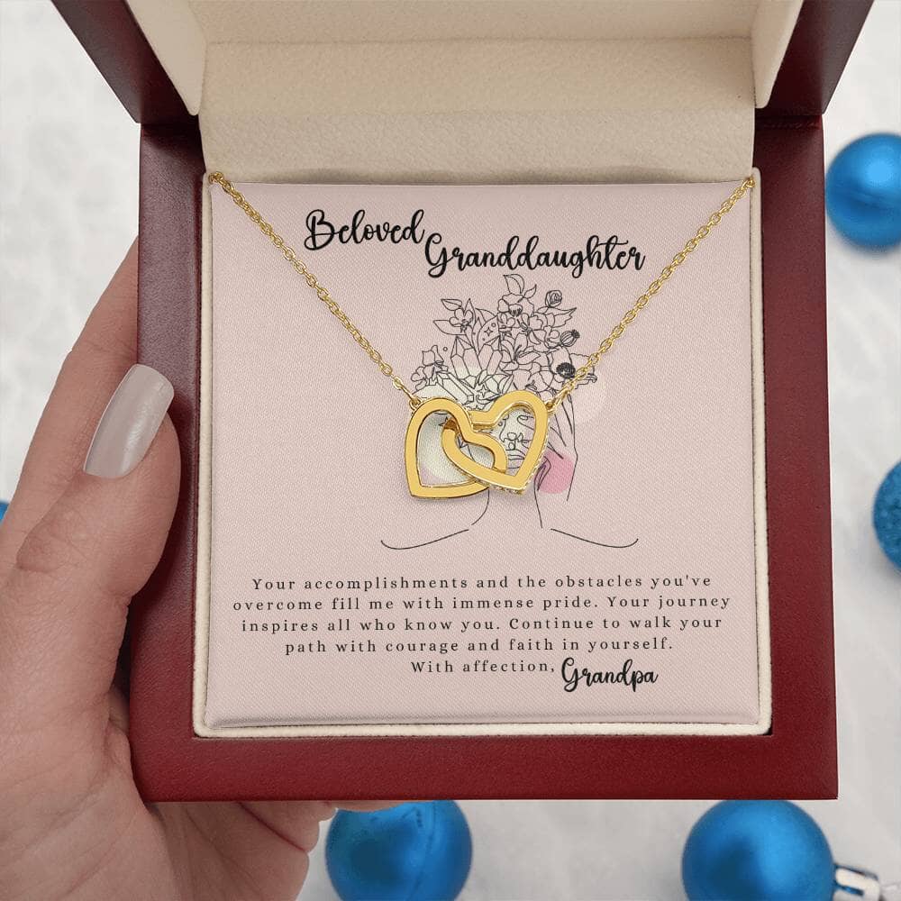 Eternal Bond: Granddaughter's Interlocking Hearts Necklace with Sentimental Message Jewelry/InterlockingHearts ShineOn Fulfillment 18K Yellow Gold Finish Luxury Box 
