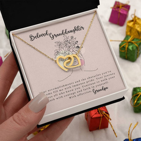 Eternal Bond: Granddaughter's Interlocking Hearts Necklace with Sentimental Message Jewelry/InterlockingHearts ShineOn Fulfillment 18K Yellow Gold Finish Standard Box 