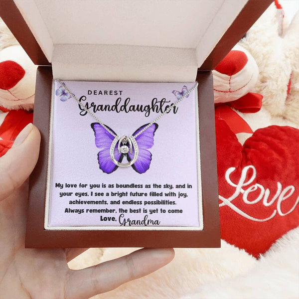 Eternal Bond: Granddaughter's White Gold Crystal Pendant Necklace with Personalized Message Jewelry/LuckyInLove ShineOn Fulfillment Luxury Box w/LED