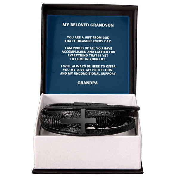 Eternal Bond: Grandparent's Blessing Cross Leather Bracelet Jewelry/CrossLeatherBracelet ShineOn Fulfillment