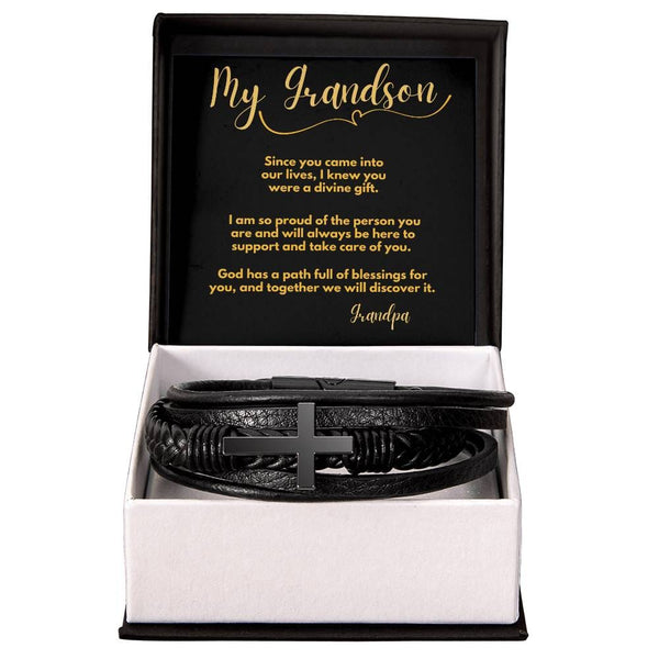 Eternal Bond: Grandparent's Blessing Men's Cross Leather Bracelet Jewelry/CrossLeatherBracelet ShineOn Fulfillment