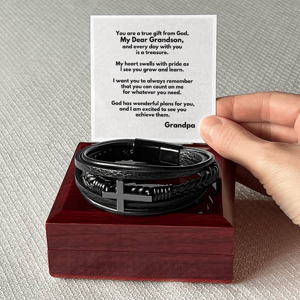 Eternal Bond: Grandparent's Love Cross Leather Bracelet with Personalized Message Jewelry/Cubanlink ShineOn Fulfillment 