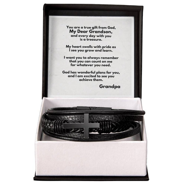 Eternal Bond: Grandparent's Love Cross Leather Bracelet with Personalized Message Jewelry/Cubanlink ShineOn Fulfillment 