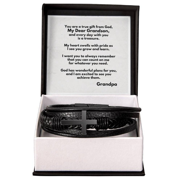 Eternal Bond: Grandparent's Love Cross Leather Bracelet with Personalized Message Jewelry/Cubanlink ShineOn Fulfillment