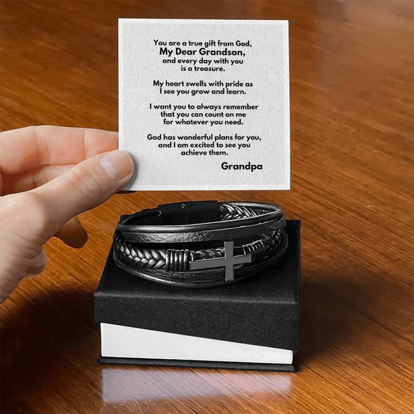 Eternal Bond: Grandparent's Love Cross Leather Bracelet with Personalized Message Jewelry/Cubanlink ShineOn Fulfillment Standard Box