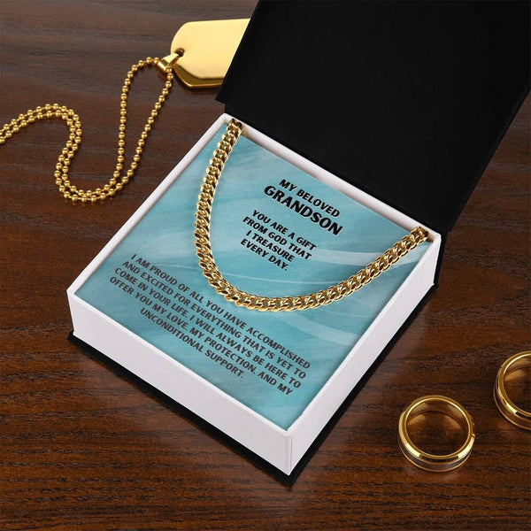 Eternal Bond: Grandparent's Love Cuban Link Chain Necklace with Heartfelt Message Jewelry/Cubanlink ShineOn Fulfillment 14K Yellow Gold Finish Standard Box