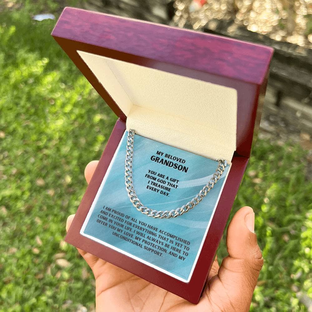 Eternal Bond: Grandparent's Love Cuban Link Chain Necklace with Heartfelt Message Jewelry/Cubanlink ShineOn Fulfillment Stainless Steel Luxury Box 