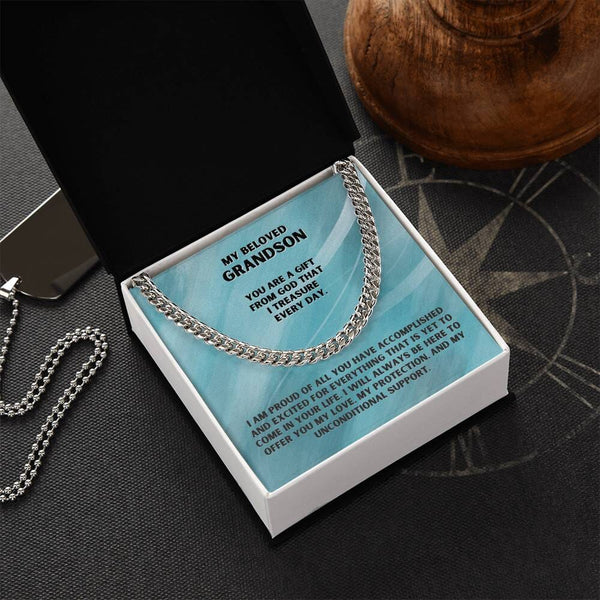 Eternal Bond: Grandparent's Love Cuban Link Chain Necklace with Heartfelt Message Jewelry/Cubanlink ShineOn Fulfillment Stainless Steel Standard Box 