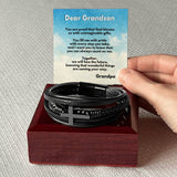 Eternal Bond: Grandson's Cross Leather Bracelet with Personalized Blessing Message Jewelry/CrossLeatherBracelet ShineOn Fulfillment 