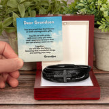 Eternal Bond: Grandson's Cross Leather Bracelet with Personalized Blessing Message Jewelry/CrossLeatherBracelet ShineOn Fulfillment Luxury Box with LED 