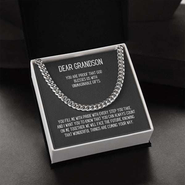 Eternal Bond: Grandson's Cuban Link Chain with Personalized Sentimental Message Jewelry/CubanlinkCross ShineOn Fulfillment 