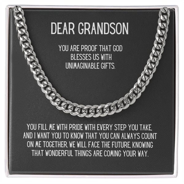 Eternal Bond: Grandson's Cuban Link Chain with Personalized Sentimental Message Jewelry/CubanlinkCross ShineOn Fulfillment 