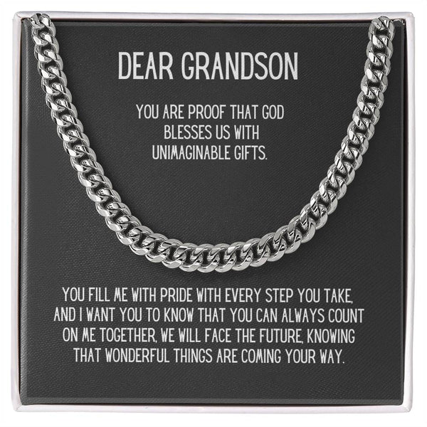 Eternal Bond: Grandson's Cuban Link Chain with Personalized Sentimental Message Jewelry/CubanlinkCross ShineOn Fulfillment