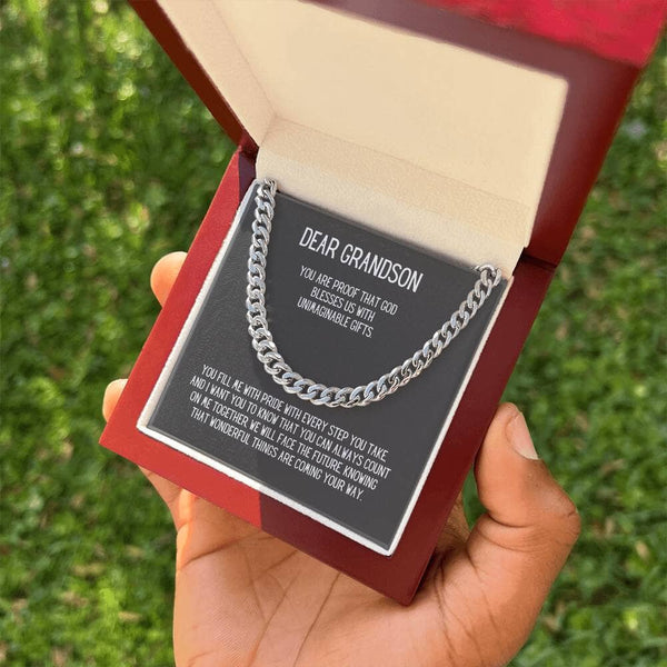 Eternal Bond: Grandson's Cuban Link Chain with Personalized Sentimental Message Jewelry/CubanlinkCross ShineOn Fulfillment Stainless Steel Luxury Box