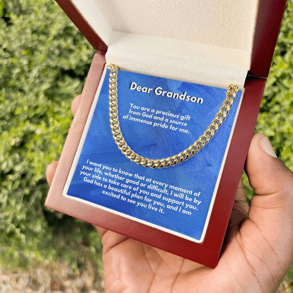 Eternal Bond: Grandson's Timeless Cuban Link Chain with Personalized Message from [Grandma or Grandpa] Jewelry/Cubanlink ShineOn Fulfillment 14K Yellow Gold Finish Luxury Box 