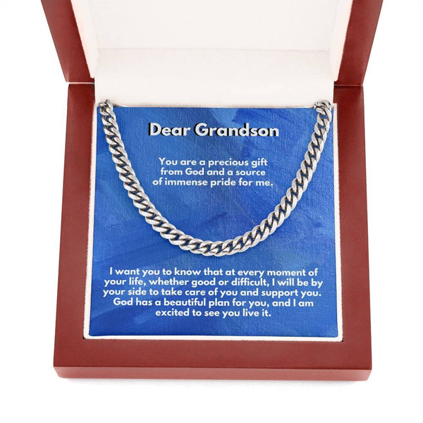 Eternal Bond: Grandson's Timeless Cuban Link Chain with Personalized Message from [Grandma or Grandpa] Jewelry/Cubanlink ShineOn Fulfillment 