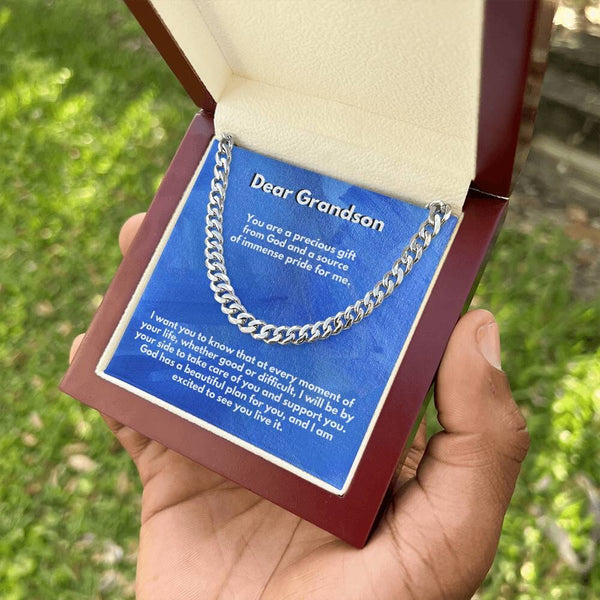 Eternal Bond: Grandson's Timeless Cuban Link Chain with Personalized Message from [Grandma or Grandpa] Jewelry/Cubanlink ShineOn Fulfillment Stainless Steel Luxury Box 