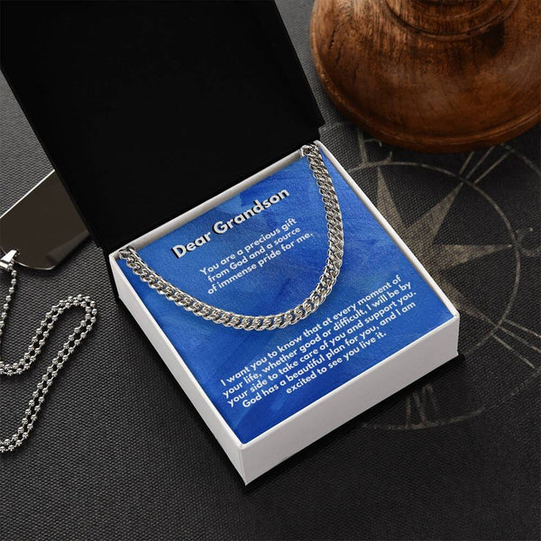 Eternal Bond: Grandson's Timeless Cuban Link Chain with Personalized Message from [Grandma or Grandpa] Jewelry/Cubanlink ShineOn Fulfillment Stainless Steel Standard Box 