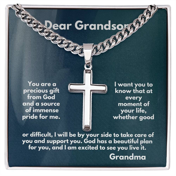 Eternal Bond of Love: Grandparent to Grandson Artisan Cross Necklace with Sentimental Message Jewelry/CubanlinkCross ShineOn Fulfillment 