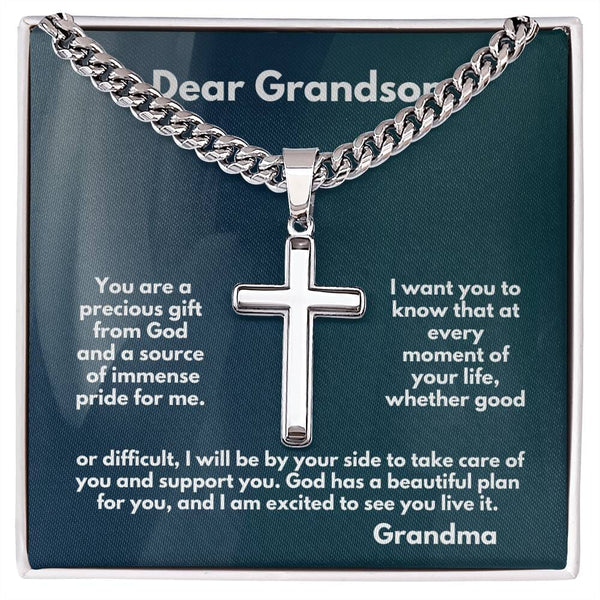 Eternal Bond of Love: Grandparent to Grandson Artisan Cross Necklace with Sentimental Message Jewelry/CubanlinkCross ShineOn Fulfillment
