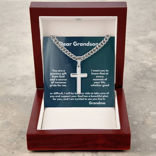 Eternal Bond of Love: Grandparent to Grandson Artisan Cross Necklace with Sentimental Message Jewelry/CubanlinkCross ShineOn Fulfillment 