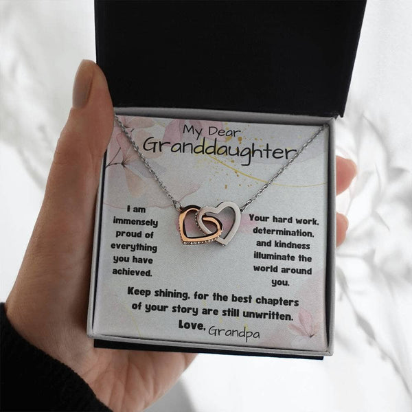 Eternal Bond: The Grandparent's Interlocking Hearts Necklace with Personalized Message Jewelry/InterlockingHearts ShineOn Fulfillment Polished Stainless Steel & Rose Gold Finish Standard Box 