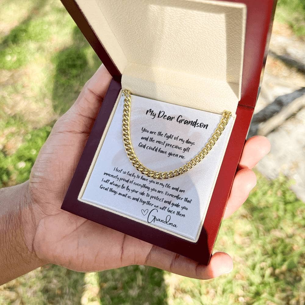 Eternal Bond: The Grandparent's Legacy Cuban Link Chain Necklace with Personalized Sentimental Message Jewelry/Cubanlink ShineOn Fulfillment 14K Yellow Gold Finish Luxury Box 