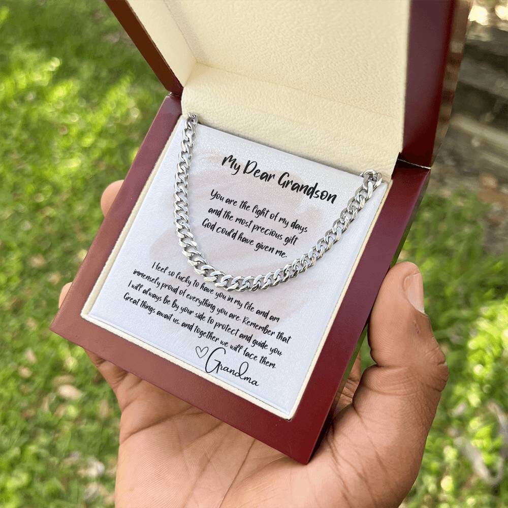 Eternal Bond: The Grandparent's Legacy Cuban Link Chain Necklace with Personalized Sentimental Message Jewelry/Cubanlink ShineOn Fulfillment Stainless Steel Luxury Box 
