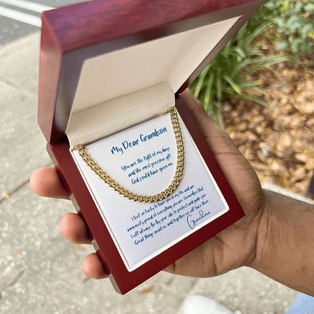 Eternal Bond: The Grandparent's Legacy Cuban Link Chain with Personalized Message of Love and Guidance Jewelry/Cubanlink ShineOn Fulfillment 14K Yellow Gold Finish Luxury Box 