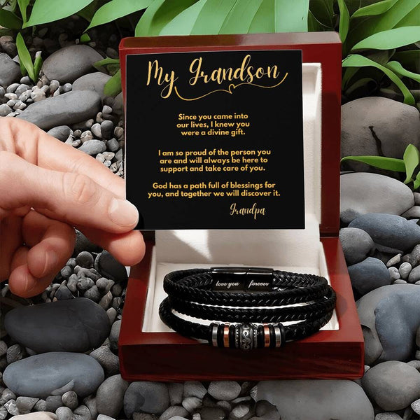 Eternal Bond: The Grandson's Keepsake Bracelet – A Personalized Token of Love from Grandpa or Grandma Jewelry/LoveForeverBracelet ShineOn Fulfillment Luxury Box w/LED 