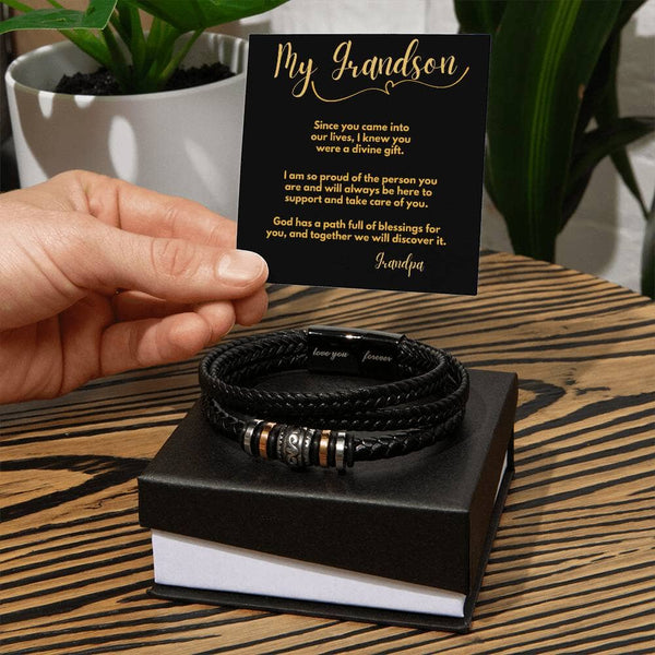 Eternal Bond: The Grandson's Keepsake Bracelet – A Personalized Token of Love from Grandpa or Grandma Jewelry/LoveForeverBracelet ShineOn Fulfillment Two Tone Box 