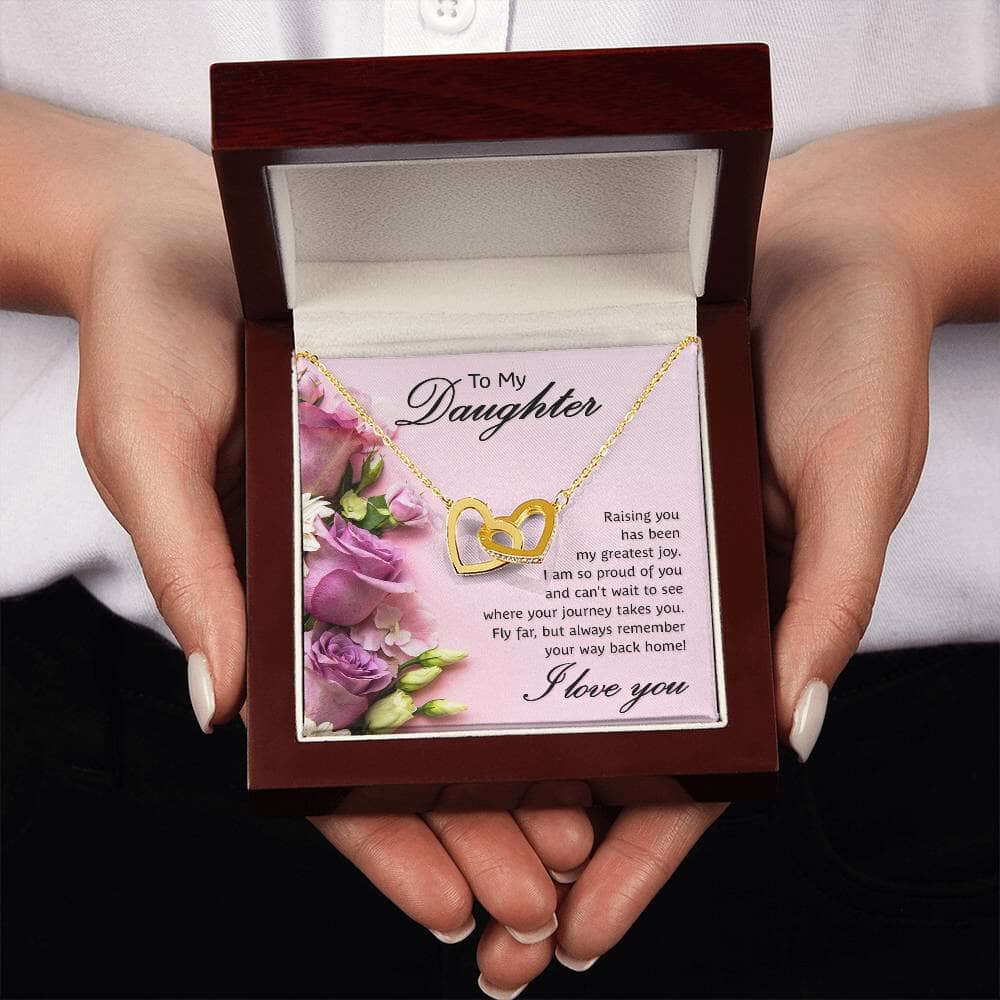 Eternal Bond: The Heartfelt Sentiments Necklace - A Gleaming Symbol of Your Love and Pride for Your Daughter Jewelry/InterlockingHearts ShineOn Fulfillment 18K Yellow Gold Finish Luxury Box 