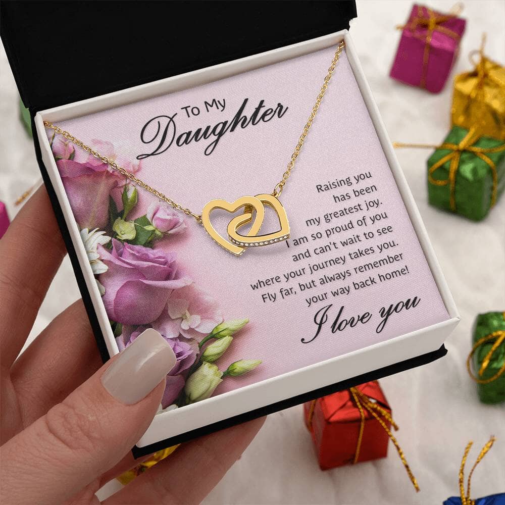 Eternal Bond: The Heartfelt Sentiments Necklace - A Gleaming Symbol of Your Love and Pride for Your Daughter Jewelry/InterlockingHearts ShineOn Fulfillment 18K Yellow Gold Finish Standard Box 