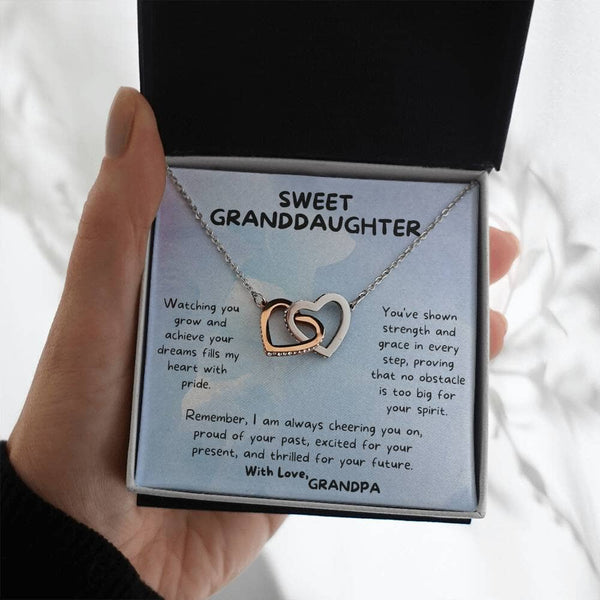 Eternal Bonds of Love: Personalized Interlocking Hearts Necklace for Granddaughters Jewelry/InterlockingHearts ShineOn Fulfillment Polished Stainless Steel & Rose Gold Finish Standard Box 