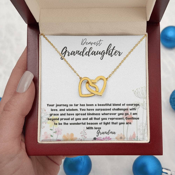 Everlasting Bond: Interlocking Hearts Necklace with Personalized Grandparent Message Jewelry/InterlockingHearts ShineOn Fulfillment 18K Yellow Gold Finish Luxury Box 