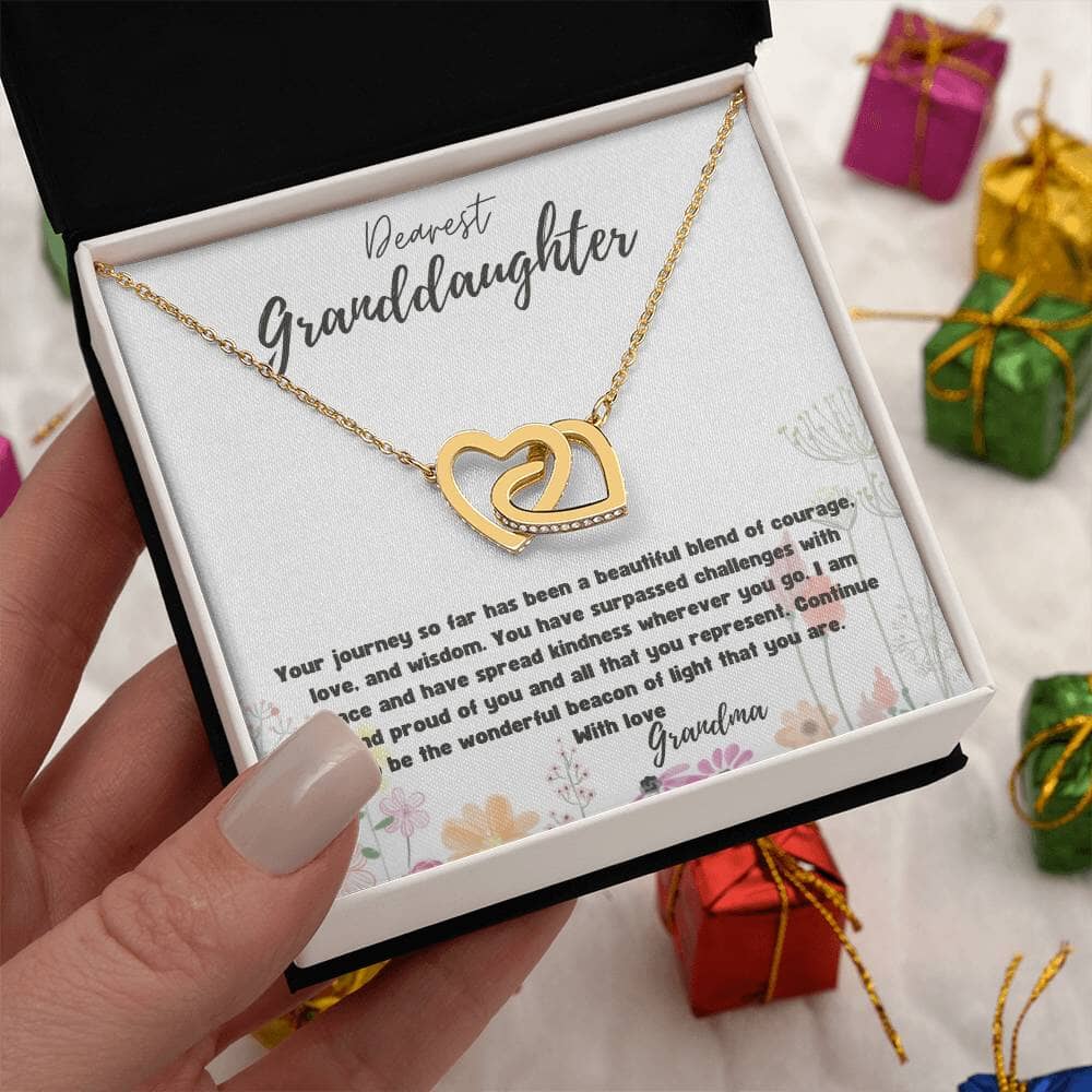 Everlasting Bond: Interlocking Hearts Necklace with Personalized Grandparent Message Jewelry/InterlockingHearts ShineOn Fulfillment 18K Yellow Gold Finish Standard Box 