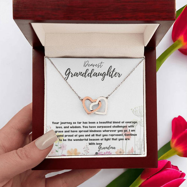 Everlasting Bond: Interlocking Hearts Necklace with Personalized Grandparent Message Jewelry/InterlockingHearts ShineOn Fulfillment Polished Stainless Steel & Rose Gold Finish Luxury Box 