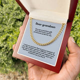 Everlasting Bond: Personalized Grandparent to Grandson Cuban Link Chain Necklace with Heartfelt Message Jewelry/Cubanlink ShineOn Fulfillment 14K Yellow Gold Finish Luxury Box 