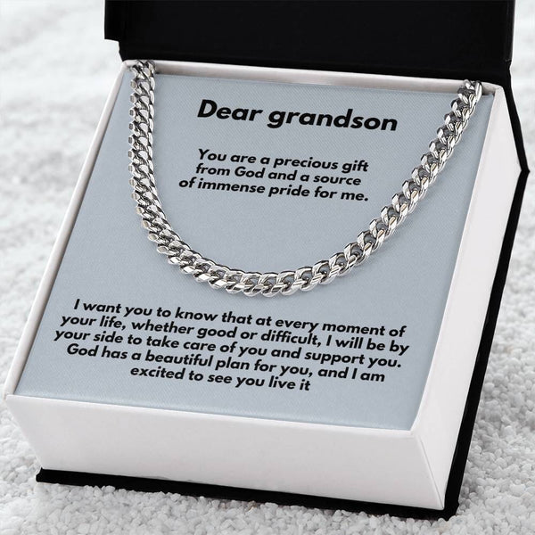 Everlasting Bond: Personalized Grandparent to Grandson Cuban Link Chain Necklace with Heartfelt Message Jewelry/Cubanlink ShineOn Fulfillment 