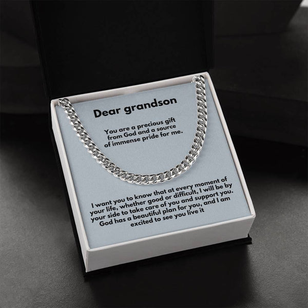 Everlasting Bond: Personalized Grandparent to Grandson Cuban Link Chain Necklace with Heartfelt Message Jewelry/Cubanlink ShineOn Fulfillment 